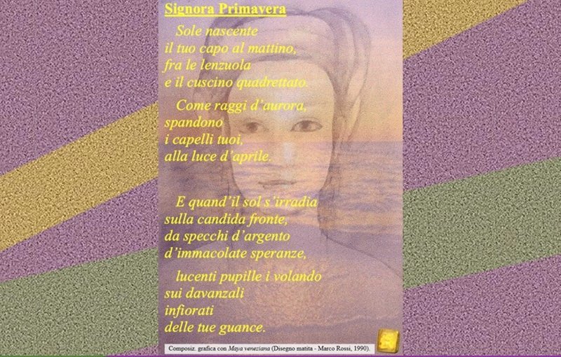 Poesia su sfondo di Maya veneziana, disegno a matita di Marco Rossi.